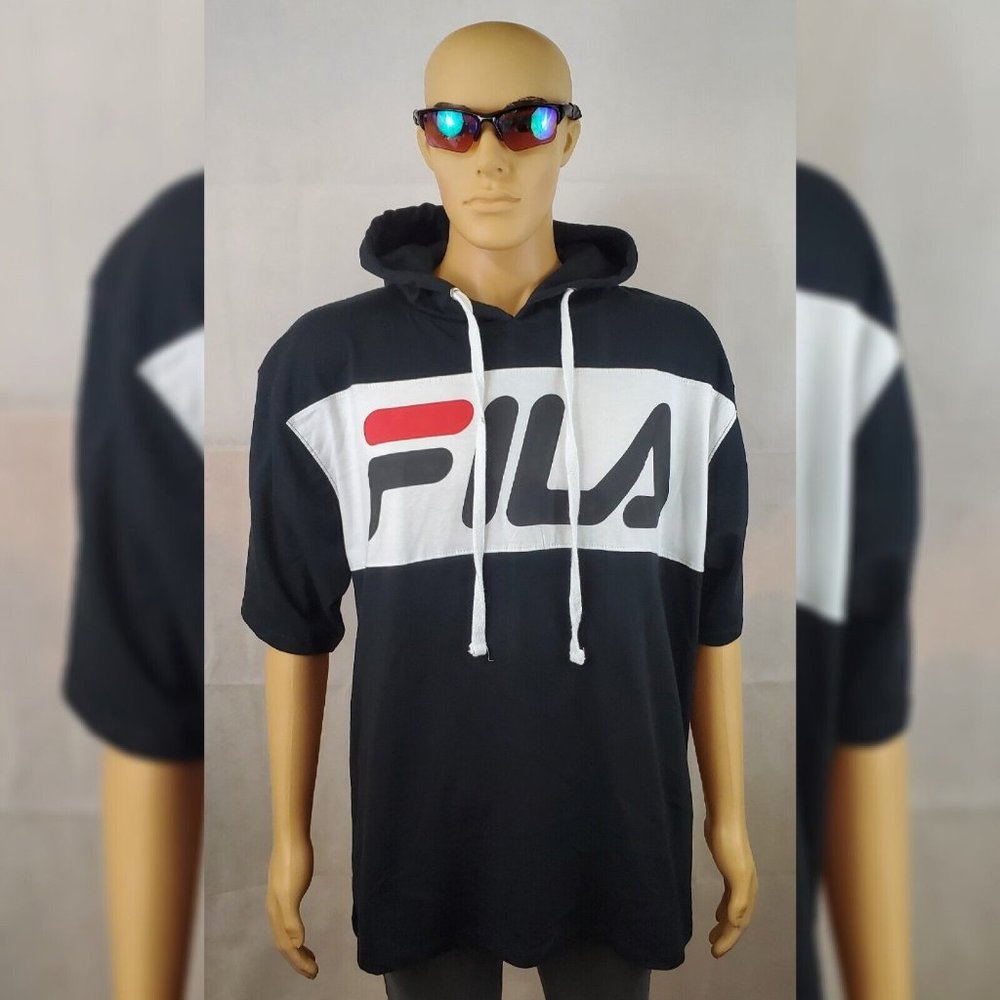 FILA AUTHENTIC SHORT SLEEVE COLORBLOCK HODDIE MEN'S SIZE 1XL BIG &TALL BLACK